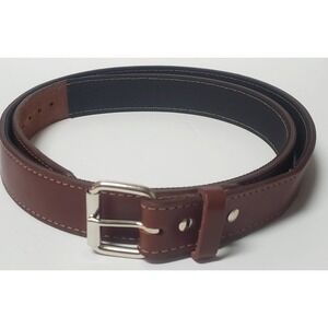 Brash Tactical Belt 50 Brown w/ Stitch Leather Heavy Backed Chrome Buckle Prong